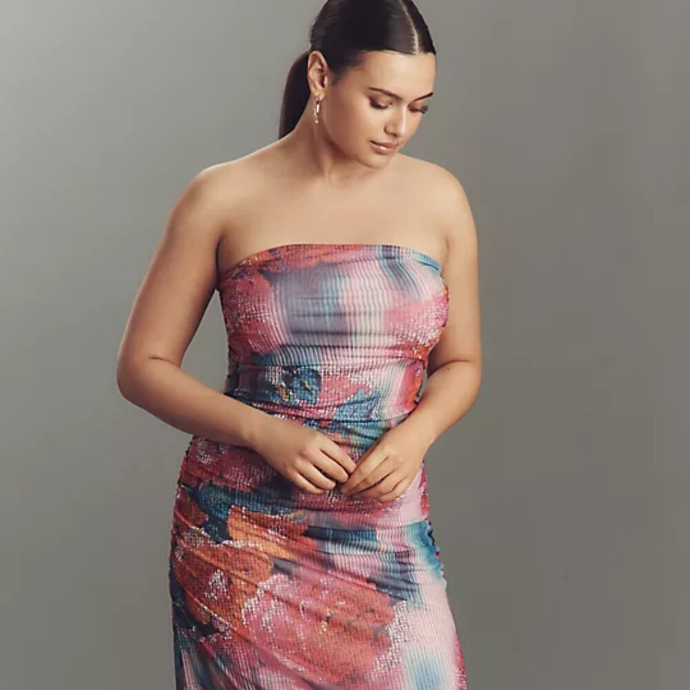 Anthropologie The Soleil Slim Strapless Ruched Mesh Dress (NEW Large)